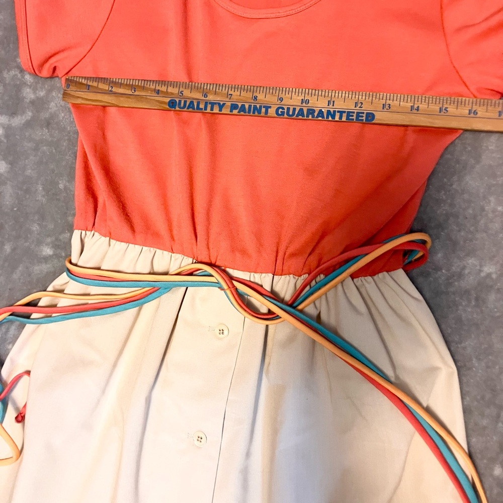 VNTG 70s 80s Rainbow A-Line Toni Todd Dress Cotton Coral Crème Retro S No Sz Tag - Picture 7 of 10
